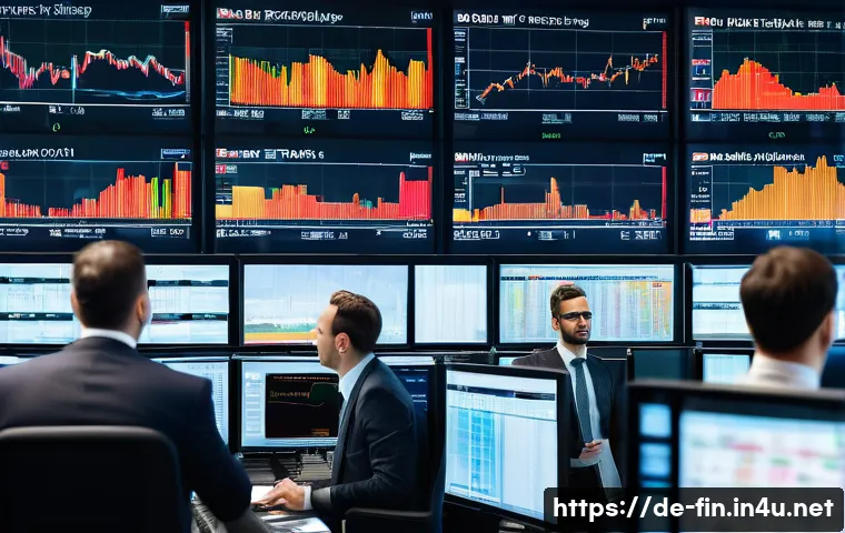 외환딜러 직업 소개 - A modern trading floor scene in Frankfurt during daytime, featuring a diverse group of professional ...
