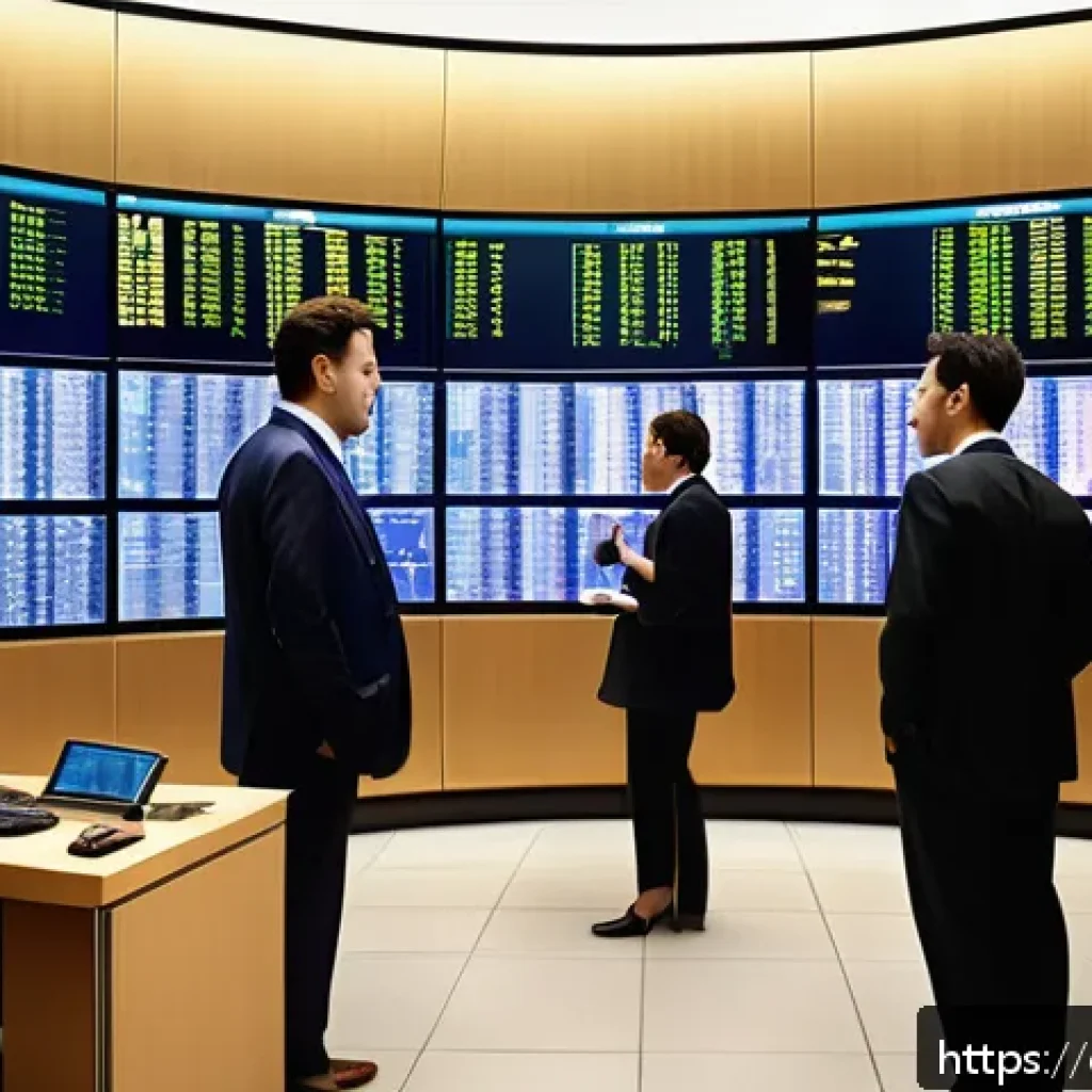 국제 금리와 환율의 상관성 - A dynamic financial trading scene in a modern European stock exchange, showing diverse investors ana...
