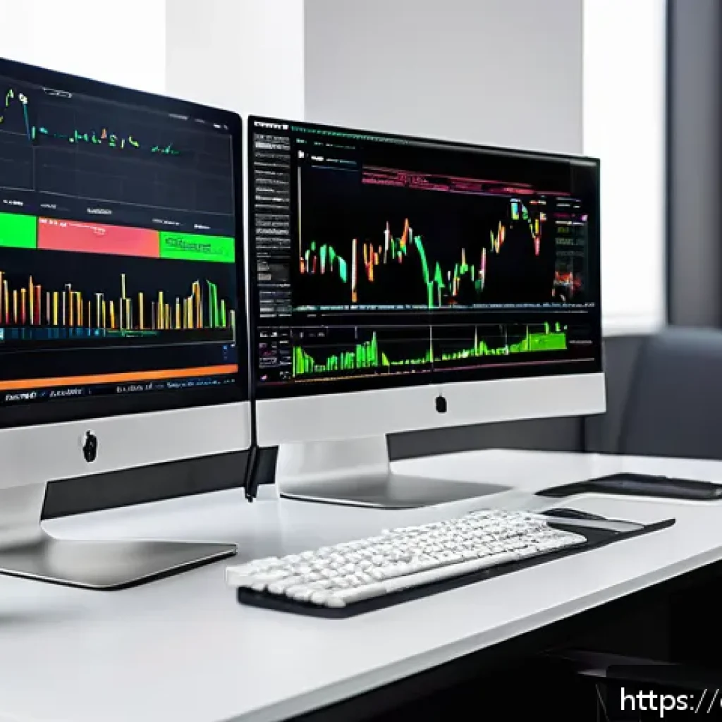 외환 거래 플랫폼 소개 - A modern Forex trading setup showcasing a sleek desktop computer and a high-resolution monitor displ...