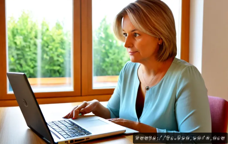 자유롭게 입출금 가능한 통장 - Photorealistic bright home-office scene in Germany, a middle-aged woman reviewing a simple personal ...
